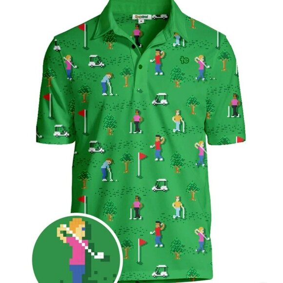 Tipsy Elves 8 Bit Birdie Performance Golf Polo Shirt Men Large Green Video Games - Picture 4 of 9
